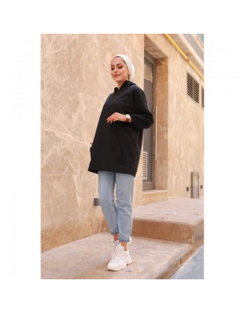 Sweat avec capuche pour femme inscription au dos "I am where are you?" - Couleur noir 
