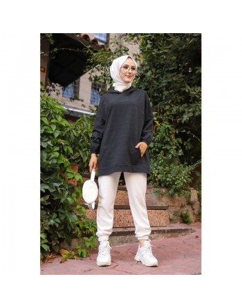Sweat avec capuche pour femme inscription au dos "I am where are you?" (Mouslima Sportswear) - Couleur anthracite 