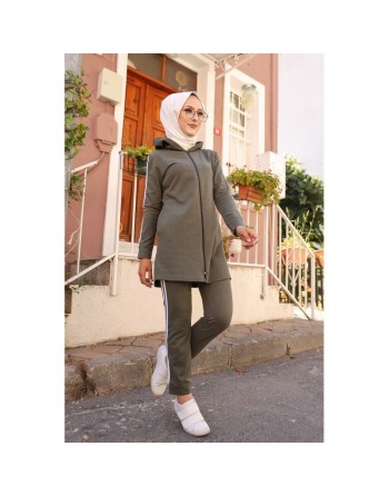 Ensemble Veste et pantalon - Survêtement musulman pour femme - Couleur marron 