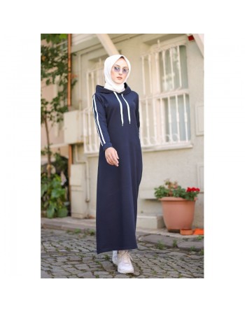 Robe décontractée longue à capuche (Sportwears pour femmes musulmanes voilées) - Couleur bleu marine 