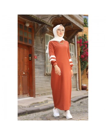 Robe longue style sport pour femme voilée (Robes hijab moderne pas cher) - Couleur Brique 