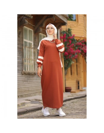 Robe longue style sport pour femme voilée (Robes hijab moderne pas cher) - Couleur Brique 
