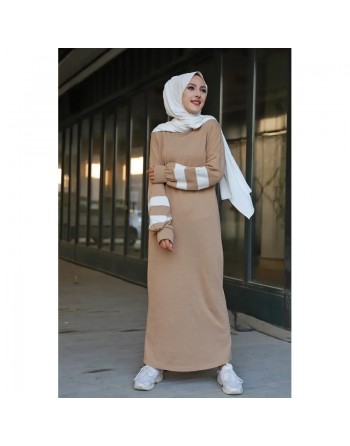 Robe longue style sport pour femme voilée (Robes hijab pas cher pour femmes) - Couleur Beige foncé 