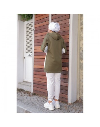 Survêtement Sport femme (Ensemble deux pièces sweet à capuche et pantalon) - Couleur Blanc et Kaki 