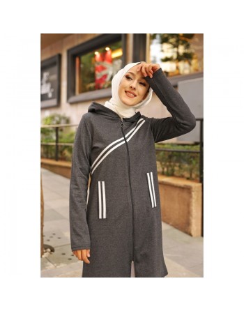 Veste longue à capuche type Sportswear pour femme voilée - Couleur anthracite 