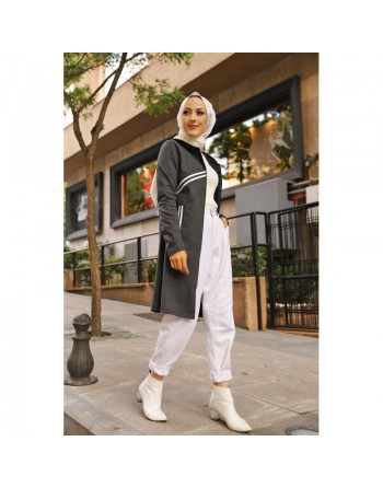 Veste longue à capuche type Sportswear pour femme voilée - Couleur anthracite 