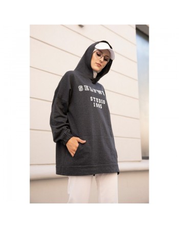Sweat avec capuche imprimé pour femme - Couleur anthracite 