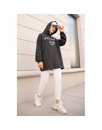 Sweat avec capuche imprimé pour femme - Couleur anthracite 