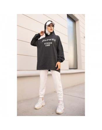 Sweat avec capuche imprimé pour femme - Couleur anthracite 