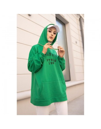 Sweat avec capuche imprimé pour femme - Couleur vert 