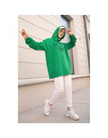 Sweat avec capuche imprimé pour femme - Couleur vert 