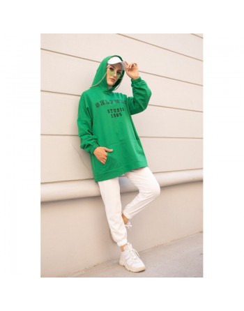 Sweat avec capuche imprimé pour femme - Couleur vert 