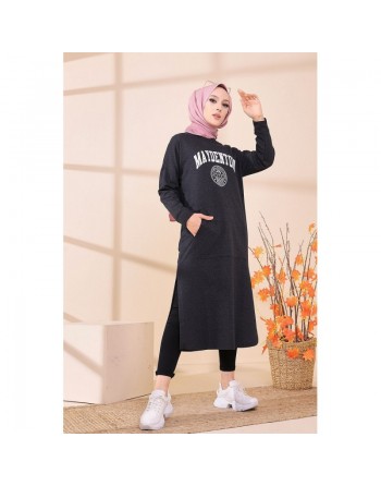 Robe - Tunique longue pour femme (Casual Hijab Outfit) - Couleur anthracite 