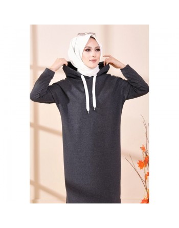 Tunique décontractée avec capuche (Vetement moderne femme voilée) - Couleur anthracite 
