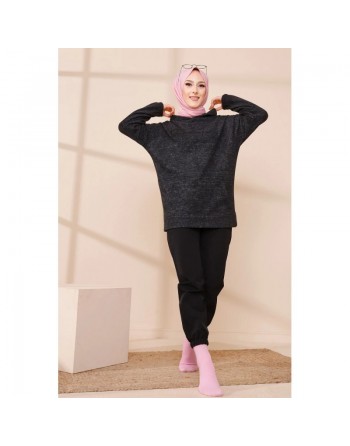 Sweat femme avec capuche brodé "Champion" (Saison Automne-Hiver) - Couleur noir 