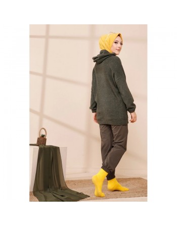 Sweat femme avec capuche brodé "Champion" (Saison Automne-Hiver) - Couleur kaki 