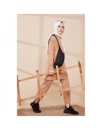 Ensemble décontracté tunique et pantalon (Tenue de Sport Hijab) - Couleur biscuit 