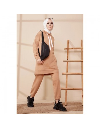 Ensemble décontracté tunique et pantalon (Tenue de Sport Hijab) - Couleur biscuit 