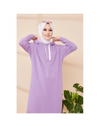 Tunique décontractée avec capuche pour femme (Tenue hijab sport) - Couleur lilas 