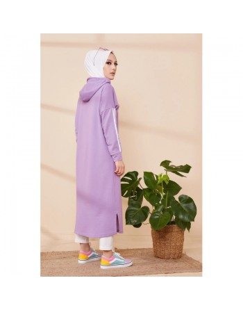 Tunique décontractée avec capuche pour femme (Tenue hijab sport) - Couleur lilas 