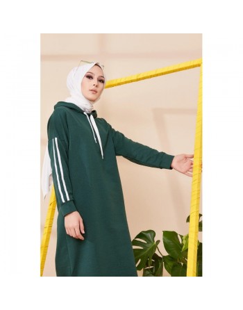 Tunique style décontracté avec capuche pour femme (Vetement hijab moderne et sport) - Couleur vert émeraude 