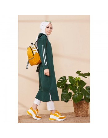 Tunique style décontracté avec capuche pour femme (Vetement hijab moderne et sport) - Couleur vert émeraude 