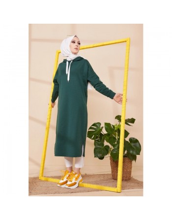 Tunique style décontracté avec capuche pour femme (Vetement hijab moderne et sport) - Couleur vert émeraude 