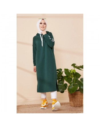 Tunique style décontracté avec capuche pour femme (Vetement hijab moderne et sport) - Couleur vert émeraude 