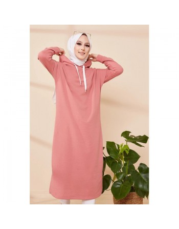 Tunique avec capuche pour femme (Vêtement décontracté mastour pour hijab) - Couleur vieux rose 