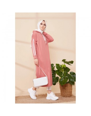 Tunique avec capuche pour femme (Vêtement décontracté mastour pour hijab) - Couleur vieux rose 