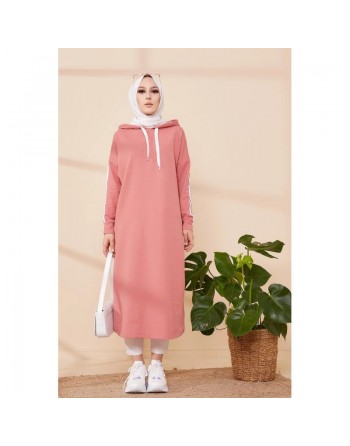 Tunique avec capuche pour femme (Vêtement décontracté mastour pour hijab) - Couleur vieux rose 