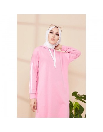 Tunique décontractée avec capuche pour femme (Vetement hijab moderne pour jeune) - Couleur rose 