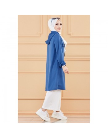 Tunique décontractée avec capuche (Vêtement moderne pour hijab) - Couleur bleu indigo 