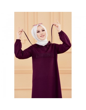Tunique avec strass et capuche (Vêtement décontracté moderne pour hijab) - Couleur violet 
