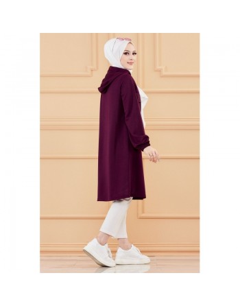 Tunique avec strass et capuche (Vêtement décontracté moderne pour hijab) - Couleur violet 