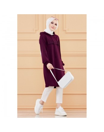 Tunique avec strass et capuche (Vêtement décontracté moderne pour hijab) - Couleur violet 