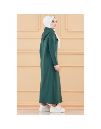 Robe longue style sweat avec capuche (Vetement hijab pour musulmane sportive) - Couleur vert émeraude 