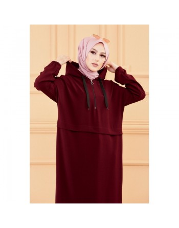 Tunique ample avec capuche (Tenue style sport pour femme musulmane) - Couleur bordeaux 