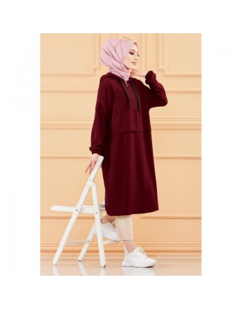 Tunique ample avec capuche (Tenue style sport pour femme musulmane) - Couleur bordeaux 