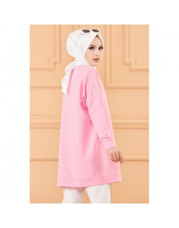 Tunique décontractée avec grande poche (Sweat femme Hijab) - Couleur rose 