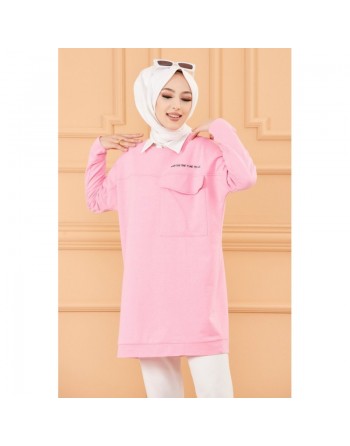 Tunique décontractée avec grande poche (Sweat femme Hijab) - Couleur rose 