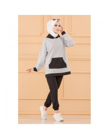 Ensemble survêtement décontracté (Vêtement sport femme voilée) - Couleur gris clair et foncé 