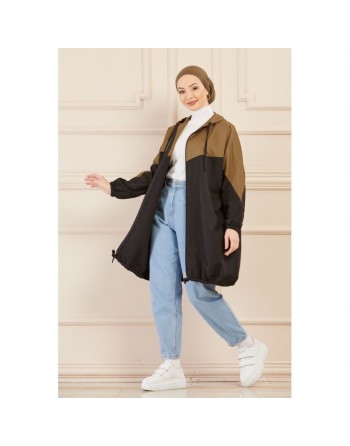 Veste décontractée pour femme - Tunique sport large avec capuche - Couleur noir et kaki 