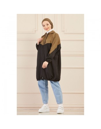 Veste décontractée pour femme - Tunique sport large avec capuche - Couleur noir et kaki 