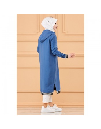 Tunique avec capuche (Tenue style Sportswear pour femme musulmane) - Couleur bleu indigo 