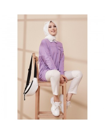 Tunique décontractée ample avec grande poche (Sweat femme Hijab) - Couleur lilas 