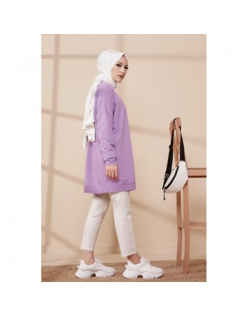 Tunique décontractée ample avec grande poche (Sweat femme Hijab) - Couleur lilas 