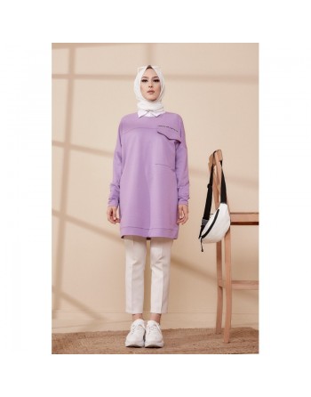 Tunique décontractée ample avec grande poche (Sweat femme Hijab) - Couleur lilas 