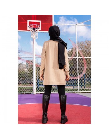 Tunique décontractée ample avec grande poche (Sweat femme Hijab) - Couleur vison 