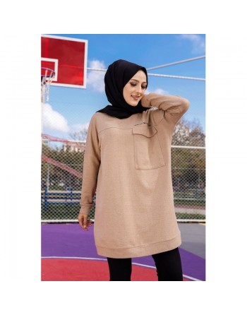 Tunique décontractée ample avec grande poche (Sweat femme Hijab) - Couleur vison 